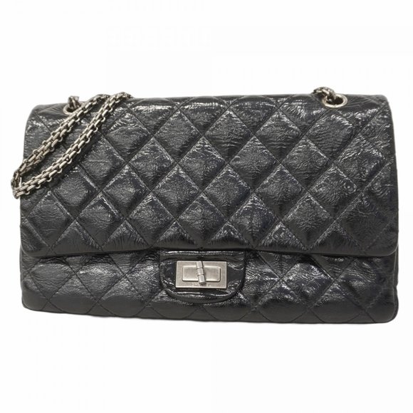 Chanel Shoulder Bag 2.55 Matelasse Double Flap Chain Patent Leather Black Wom... - Picture 1 of 12
